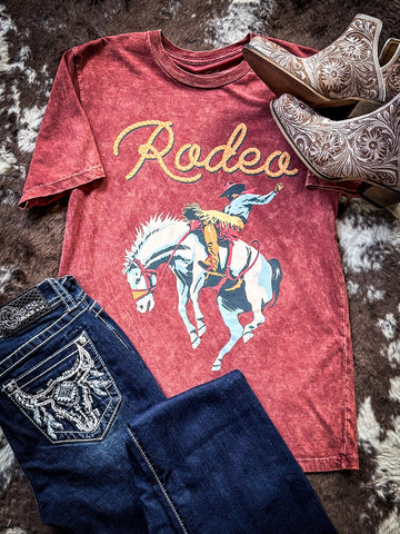 Saddle Bronc Rodeo Graphic Tee - Wine - Apparel - Bronco Western Supply Co. - Bronco Western Supply Co.