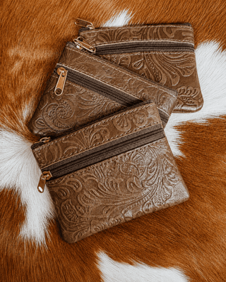 Sadie Embossed Leather Zipper Coin Pouch in Brown by Countryside Co. – Purses & Wallets from Bronco Western Supply Co.