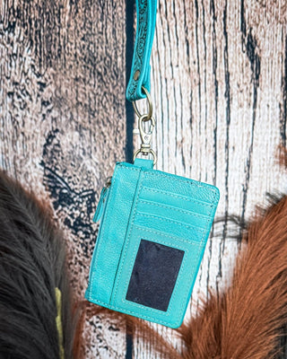 Sage River Hand Tooled Hairon Leather Card Holder in Frontier Aqua By Myra Bag – Purses & Wallets from Bronco Western Supply Co.