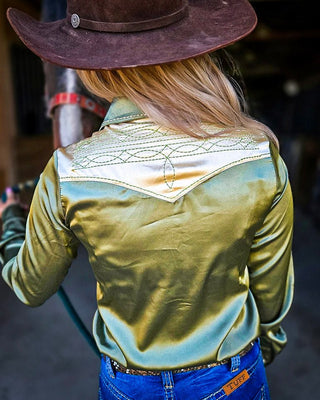 Sage & Vanilla Retro Bootstitch Satin Pullover Button Up by Cowgirl Tuff – Apparel from Bronco Western Supply Co.