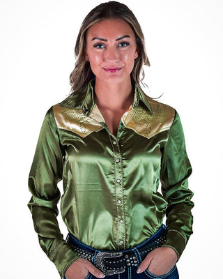 Sage & Vanilla Retro Bootstitch Satin Pullover Button Up by Cowgirl Tuff – Apparel from Bronco Western Supply Co.