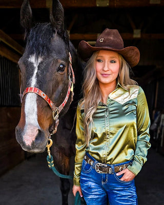 Sage & Vanilla Retro Bootstitch Satin Pullover Button Up by Cowgirl Tuff – Apparel from Bronco Western Supply Co.