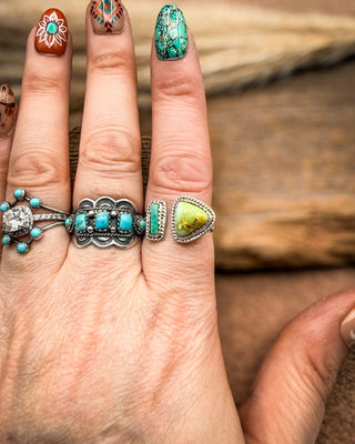Saguaro Split Sonoran Mountain Palomino Turquoise Adjustable Ring – Rings from Bronco Western Supply Co.