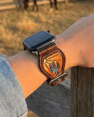Saguaro Sunset Tooled Leather Smart Watch Band by American Darling – Accessories from Bronco Western Supply Co.