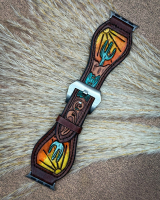 Saguaro Sunset Tooled Leather Smart Watch Band by American Darling – Accessories from Bronco Western Supply Co.