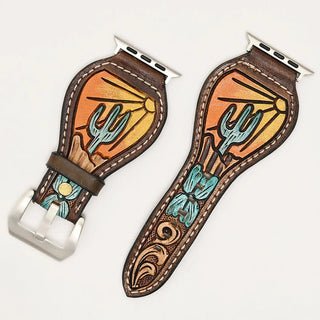 Saguaro Sunset Tooled Leather Smart Watch Band by American Darling – Accessories from Bronco Western Supply Co.