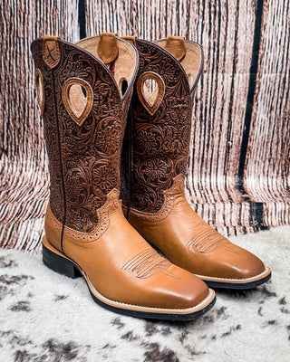 Sienna Twisted X Women's 11" Ruff Stock Boot - Tan and Tooled Brown - Women's Boots - Twisted X - Bronco Western Supply Co.