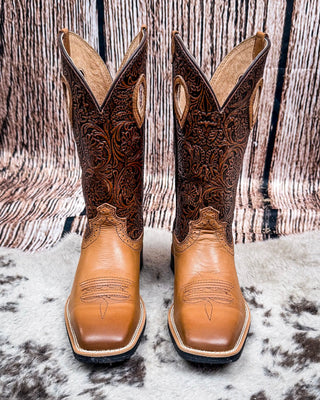 Sienna Twisted X Women's 11" Ruff Stock Boot - Tan and Tooled Brown – Women's Boots from Bronco Western Supply Co.