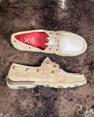 Sierra Twisted X Boat Shoe Driving Moc - Dusty Tan & Snake Print – Women's Shoes from Bronco Western Supply Co.