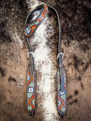 Silver Royal Aztec and Flower Ear Headstall - Headstalls & Accessories - Tough 1 - Bronco Western Supply Co.