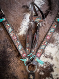 Silver Royal Blue and Pink Floral Breast Collar - Breast Collars - Tough 1 - Bronco Western Supply Co.