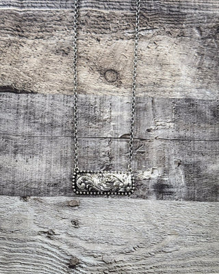 Silverthorne Etched Bar Necklace – Jewelry from Bronco Western Supply Co.