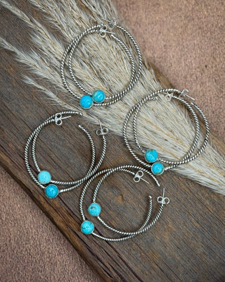 Single Stone Roped Turquoise Hoop Earrings – Jewelry from Bronco Western Supply Co.