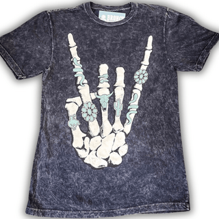 Skeleton Rock Hand Sign Graphic Tee - Black – Apparel from Bronco Western Supply Co.