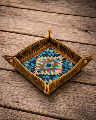 Sky Azteca Leather Catchall Tray – Home Decor from Bronco Western Supply Co.