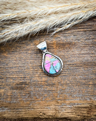 Sonora Petal Cotton Candy Inlay Teardrop Pendant – Necklace from Bronco Western Supply Co.