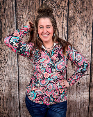 Sterling Kreek - Midnight Bloom Fitted Pullover – Shirts & Tops from Bronco Western Supply Co.