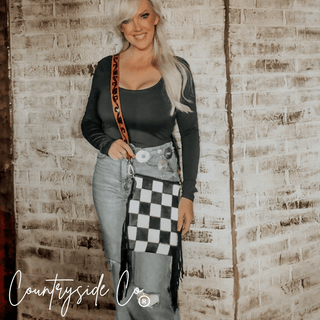 Stockyard Checkered Cowhide Fringe Purse by Countryside Co. – Purses & Wallets from Bronco Western Supply Co.