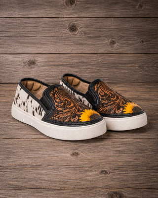 Sunflower Trail Hair-On Leather Slip On Sneakers in Brown by Myra Bag – Women's Shoes from Bronco Western Supply Co.