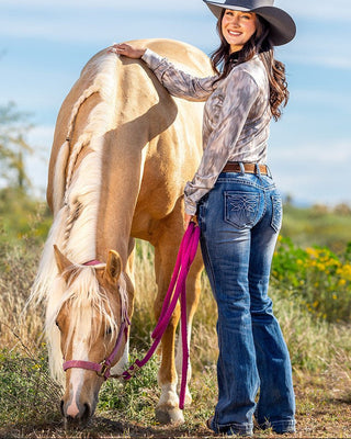 Swirl BootStitch Trouser Jeans in Medium Wash by Cowgirl Tuff – Apparel from Bronco Western Supply Co.