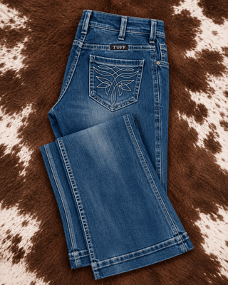 Swirl BootStitch Trouser Jeans in Medium Wash by Cowgirl Tuff – Apparel from Bronco Western Supply Co.
