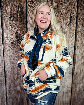 Taos Berber Fleece Aztec Jacket in Navy – Apparel from Bronco Western Supply Co.