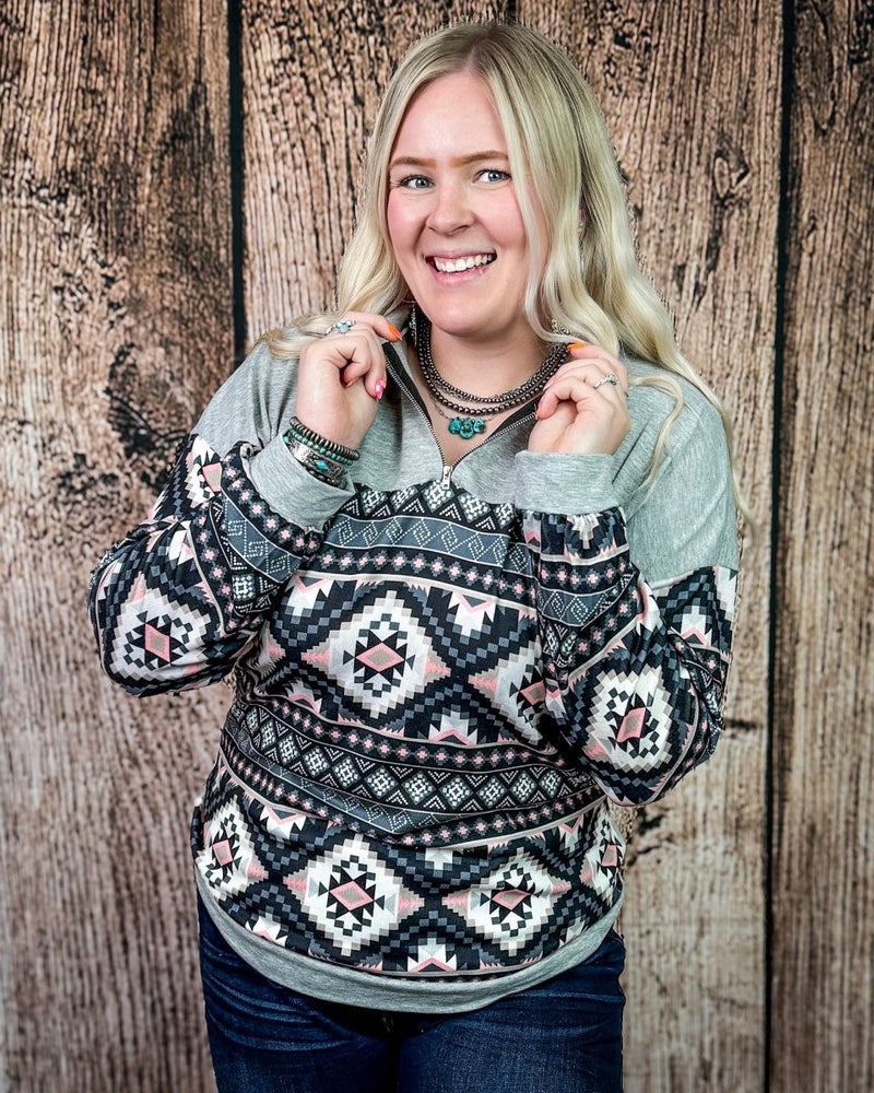 Tatum Fitted Aztec Quarter Zip Light Pullover in Gray – Apparel from Bronco Western Supply Co.