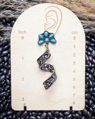 The Desert Bloom Spirals – Filigree & Aqua Flower Fashion Earrings – Jewelry from Bronco Western Supply Co.