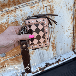 The Sidekick Checkered Leather Mini Wallet in Brown by Countryside Co. – Purses & Wallets from Bronco Western Supply Co.