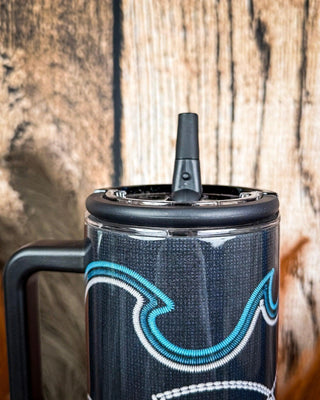 The Turquoise Outlaw – 40oz Boot Stitch Tumbler with Handle – Gift Items from Bronco Western Supply Co.