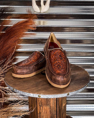 Tia Twisted X Slip - On Loafer - Chocolate Bomber & Tooled Brown – Women's Shoes from Bronco Western Supply Co.