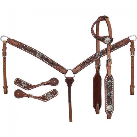 Tough1 Floral Tooled 3 Piece Tack Set - Headstalls & Accessories - Tough 1 - Bronco Western Supply Co.