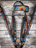 Tough1 Sunflower and Blue Cactus Browband Headstall - Headstalls & Accessories - Tough 1 - Bronco Western Supply Co.