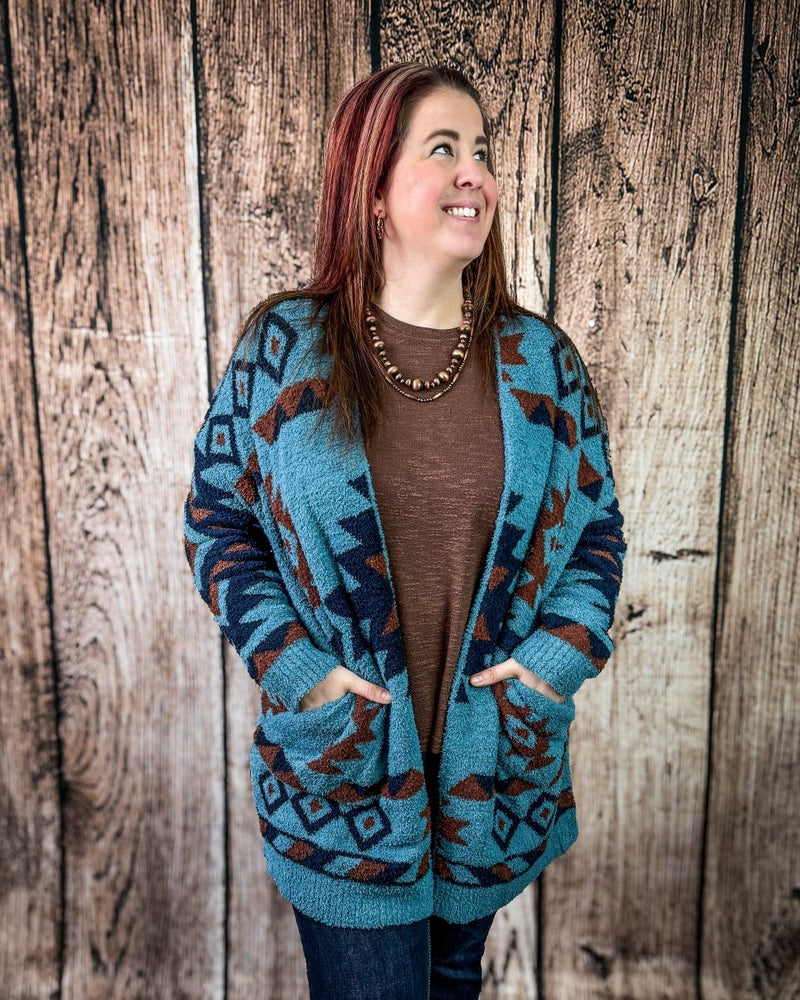 Trading Post Cloud Cardigan in Blue – Apparel from Bronco Western Supply Co.