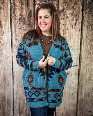 Trading Post Cloud Cardigan in Blue – Apparel from Bronco Western Supply Co.