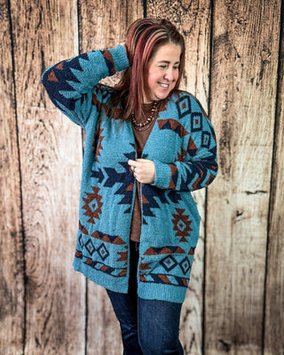 Trading Post Cloud Cardigan in Blue – Apparel from Bronco Western Supply Co.
