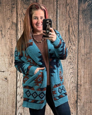 Trading Post Cloud Cardigan in Blue – Apparel from Bronco Western Supply Co.