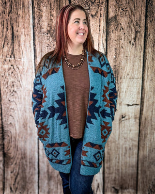 Trading Post Cloud Cardigan in Blue – Apparel from Bronco Western Supply Co.
