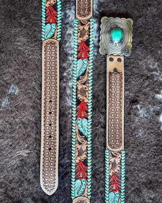 Statement belt… but make it art 🎨🌵

The Tropical Forest Hand Tooled Concho Belt is one of those pieces that turns heads without tryin’. From the hand-painted details to the turquoise concho buckle, every inch of this belt feels special. It's bold, colorful, and full of character—just like your style.

However you style it, it’s gonna pop. 🔥