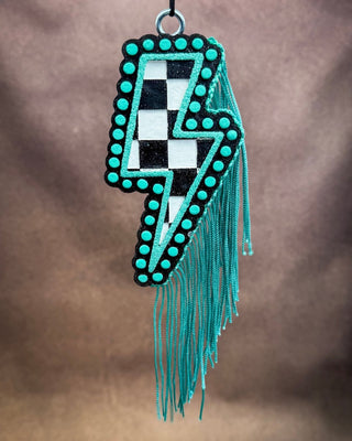 Tropical Thunder Checkered Lightning Car Freshie in Tropical Leather Scent – Accessories from Bronco Western Supply Co.