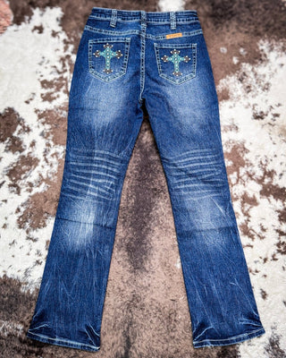 Turquoise Crosses Bootcut Jeans by Cowgirl Tuff – Apparel from Bronco Western Supply Co.