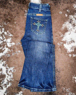 Turquoise Crosses Bootcut Jeans by Cowgirl Tuff – Apparel from Bronco Western Supply Co.