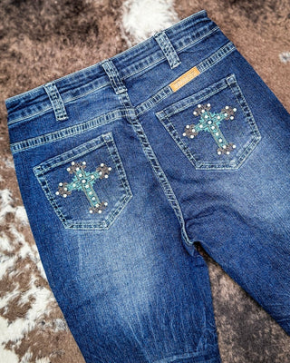 Turquoise Crosses Bootcut Jeans by Cowgirl Tuff – Apparel from Bronco Western Supply Co.