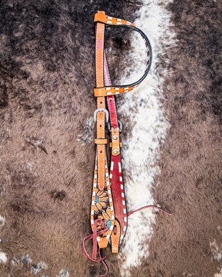 Turquoise Sunflower Tooled Breast Collar and Headstall - Pieces Sold Separate – Horse Tack from Bronco Western Supply Co.