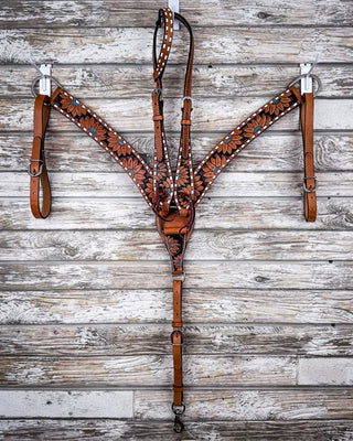 Turquoise Sunflower Tooled Breast Collar and Headstall - Pieces Sold Separate – Horse Tack from Bronco Western Supply Co.