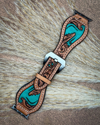 Turquoise Thunderbird Tooled Leather Smart Watch Band by American Darling – Accessories from Bronco Western Supply Co.