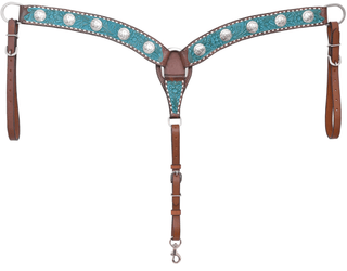 Turquoise Wash Bull Coin Breast Collar and Headstall - Pieces Sold Separate – Horse Tack from Bronco Western Supply Co.