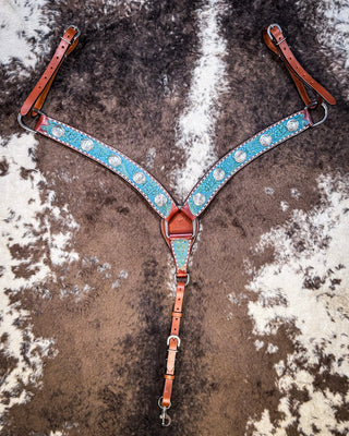 Turquoise Wash Bull Coin Breast Collar and Headstall - Pieces Sold Separate – Horse Tack from Bronco Western Supply Co.