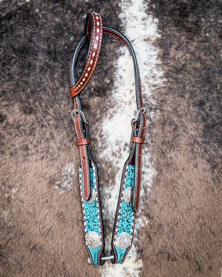 Turquoise Wash Bull Coin Breast Collar and Headstall - Pieces Sold Separate – Horse Tack from Bronco Western Supply Co.