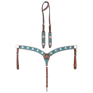 Turquoise Wash Bull Coin Breast Collar and Headstall - Pieces Sold Separate – Horse Tack from Bronco Western Supply Co.